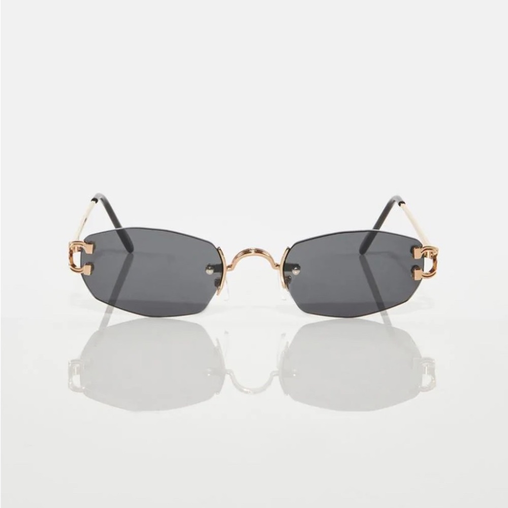 Black and Gold Rimless Oval Fashion Sunglasses